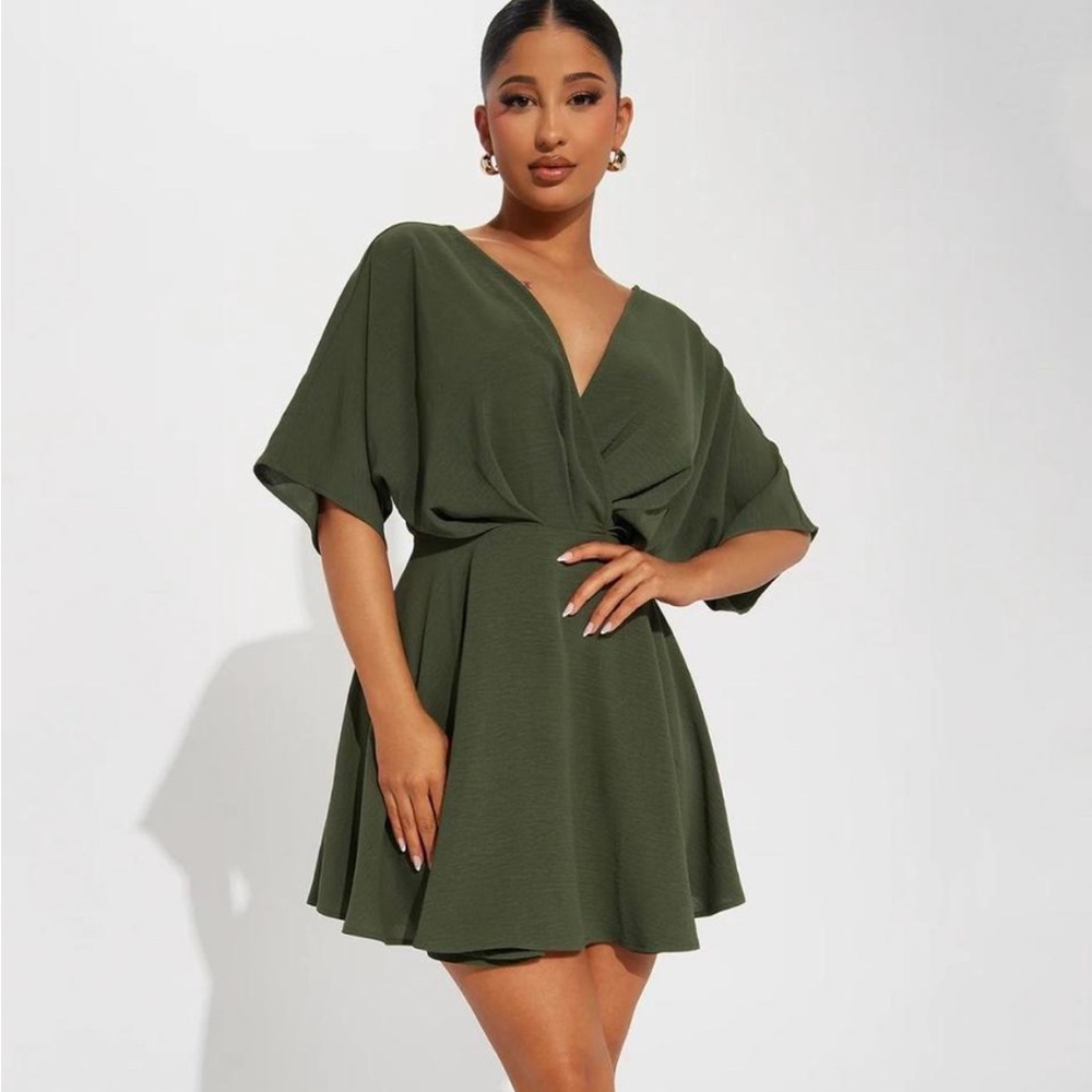 Elegant Olive Green Wrap Dress